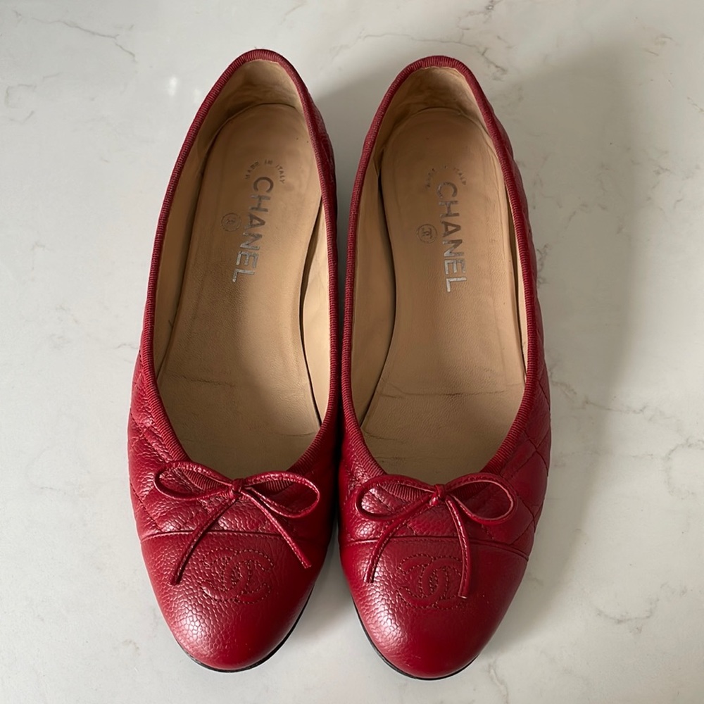 Chanel Red Ballet Flats
